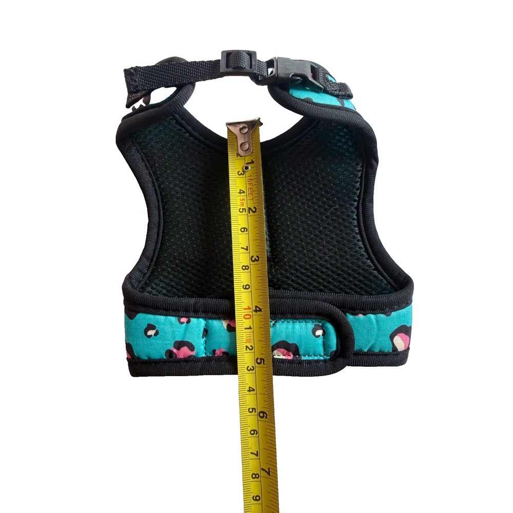 XXS Adjustable Cat Harness Teal Leopard Soft Mesh Kitten Walking Vest - Picture 9 of 12
